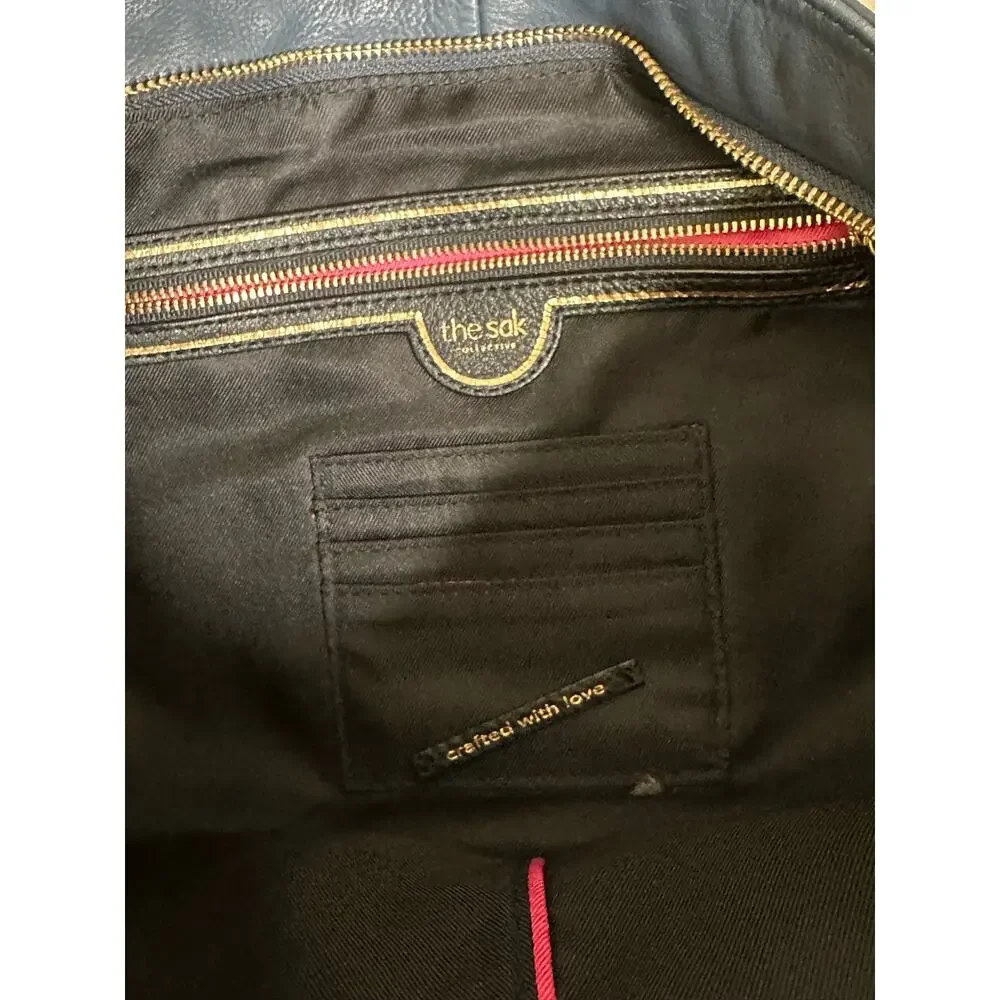 The SAK COLLECTIVE Soft Navy Blue Leather Braided/Woven Boho Hobo Bag - Picture 3 of 10